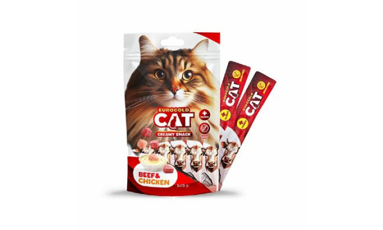 EUROGOLD CAT SIVI KEDİ ÖDÜLÜ DANA - TAVUK 5 X 15 GR - 12'Lİ .5