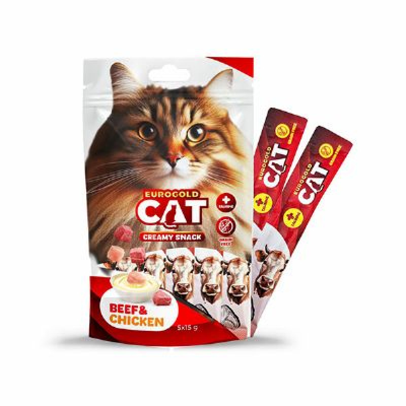 EUROGOLD CAT SIVI KEDİ ÖDÜLÜ DANA - TAVUK 5 X 15 GR - 12'Lİ .5