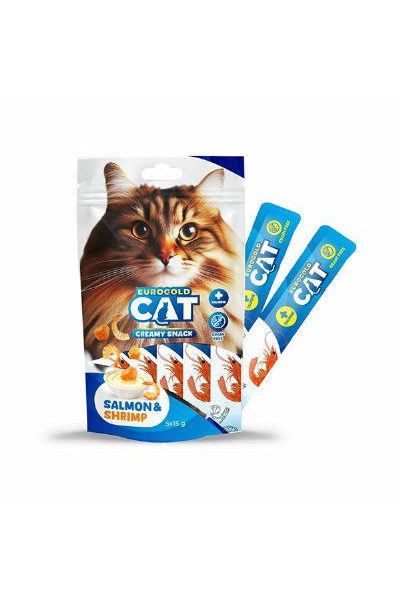 EUROGOLD CAT SIVI KEDİ ÖDÜLÜ SOMON - KARİDES 5 X 15 GR - 12'Lİ .5