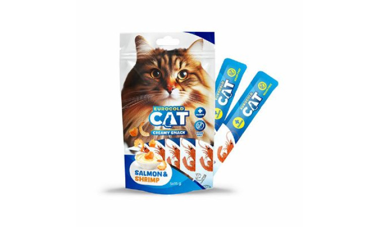 EUROGOLD CAT SIVI KEDİ ÖDÜLÜ SOMON - KARİDES 5 X 15 GR - 12'Lİ .5