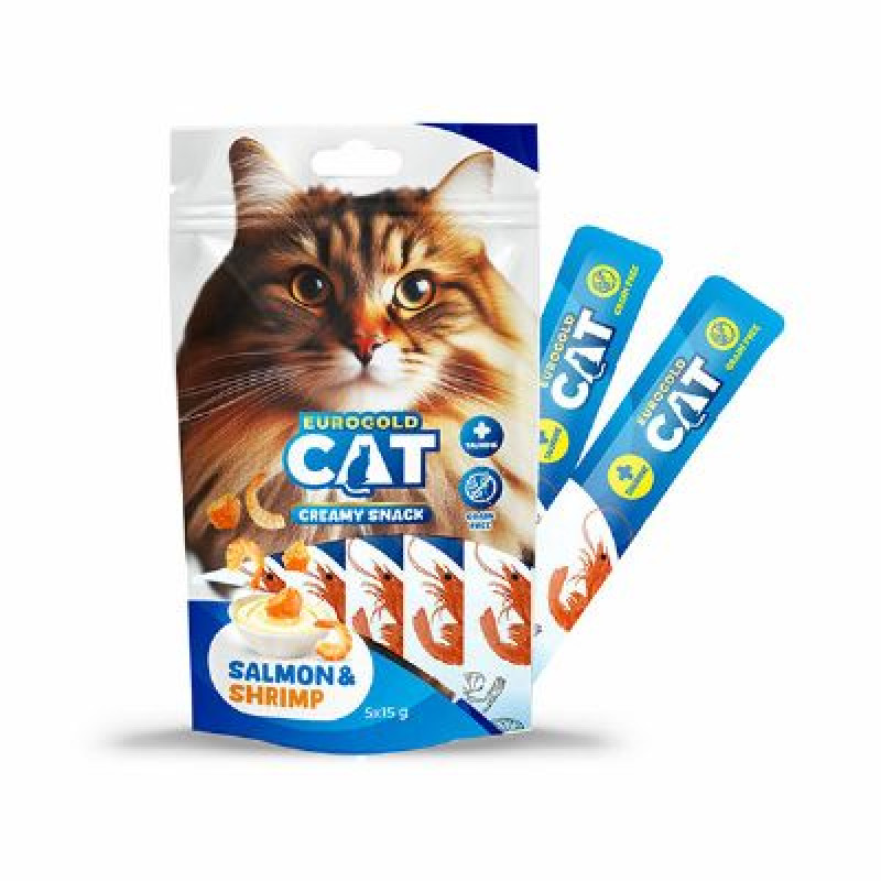 EUROGOLD CAT SIVI KEDİ ÖDÜLÜ SOMON - KARİDES 5 X 15 GR - 12'Lİ .5